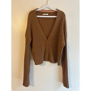 American Eagle Cropped Brown Cotton Blend Ribbed Button Cardigan Size Medium